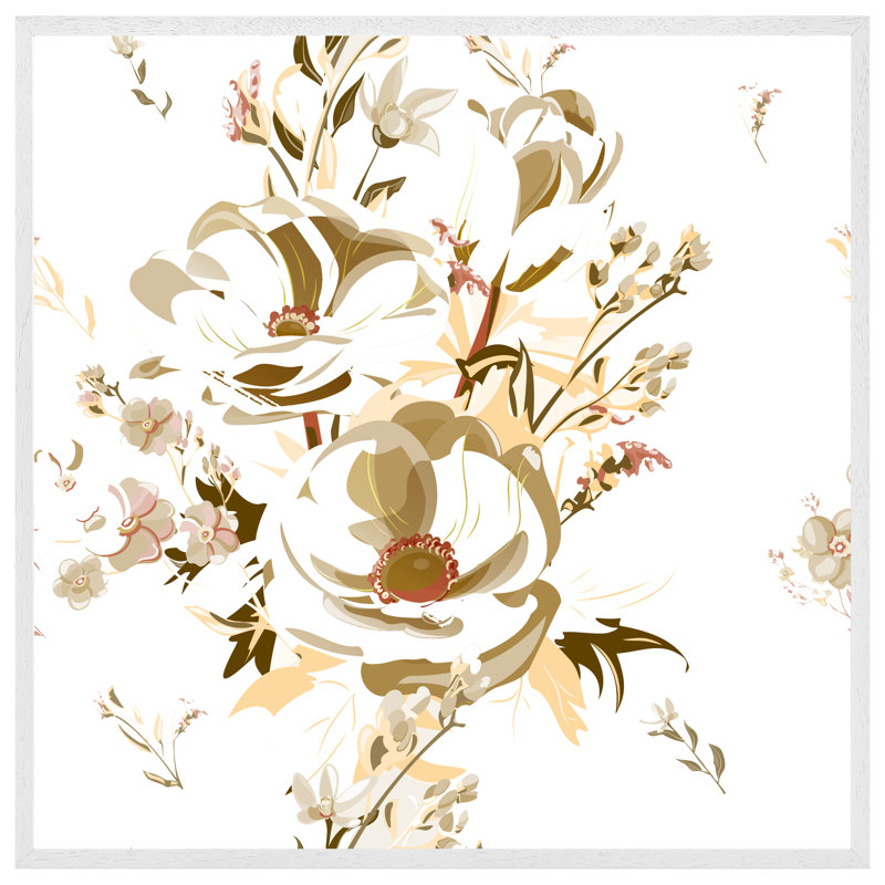 Edwardsburg Golden Flower 1 Piece Single Picture Frame Wall Art, 41cm H x 41cm W x 4cm D, White Framed