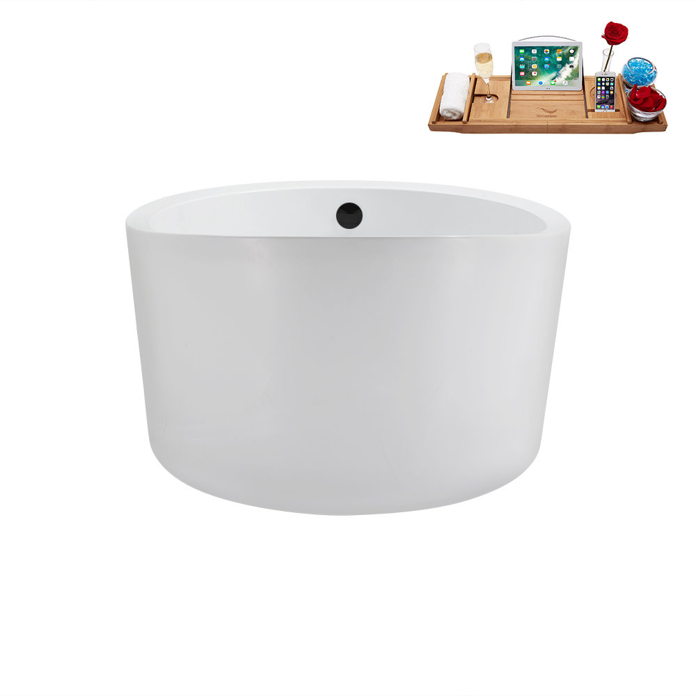 43.3'' x 43.3'' Freestanding Soaking Acrylic Bathtub Streamline Bath Drain 