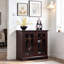 Buffet spacieux de 34,37 po x 15,55 po x 34,06 po à 2 portes en verre trempé transparent avec tablette réglable, panneau de fibres à densité moyenne et stratifié décoratif rouge foncé pour la salle à manger, la cuisine et le salon