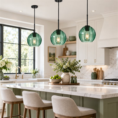Suspension en verre rayé, globe de 7,87 po, 1 lumière, pour îlot de cuisine