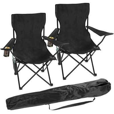 Set Of 2 Portable Folding Camp Chairs – Lightweight With Cup Holder, Side Pocket, And Carry Bag – Ideal For Camping, Festivals, Garden, Fishing, Beach, And Bbqs
