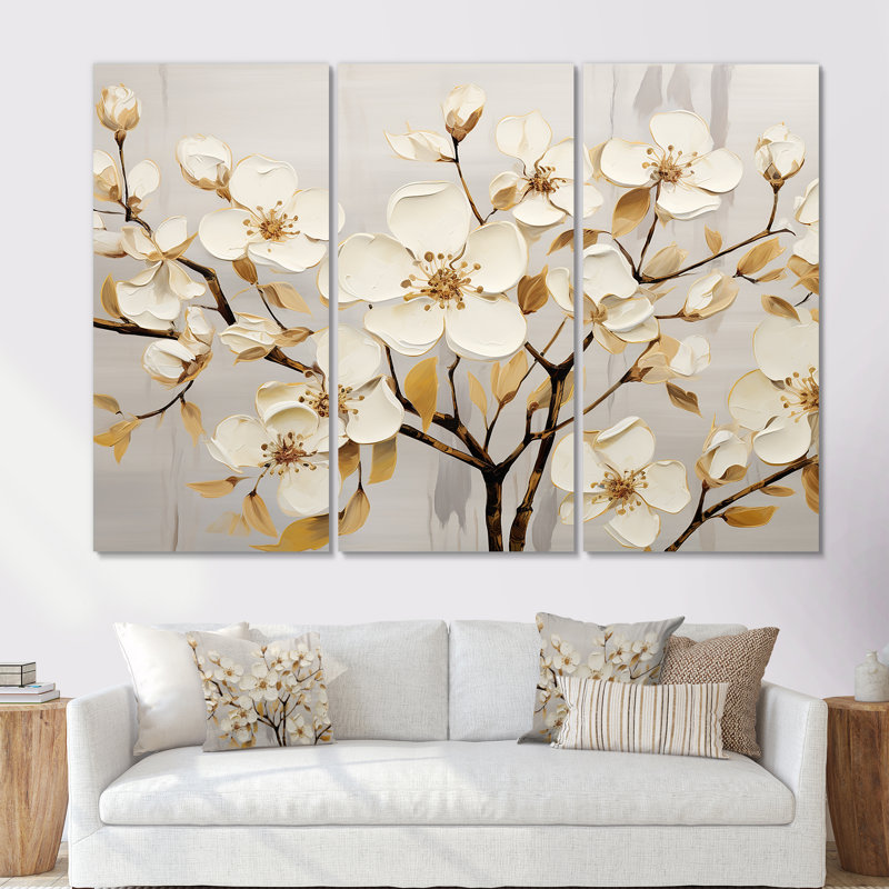 Ensemble d'art sur toile Dogwood, Toile tendue, H 40 po x l 60 po x P 1 po