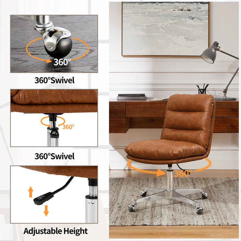 Faux Leather Swivel Desk Chair, Cognac Faux Leather