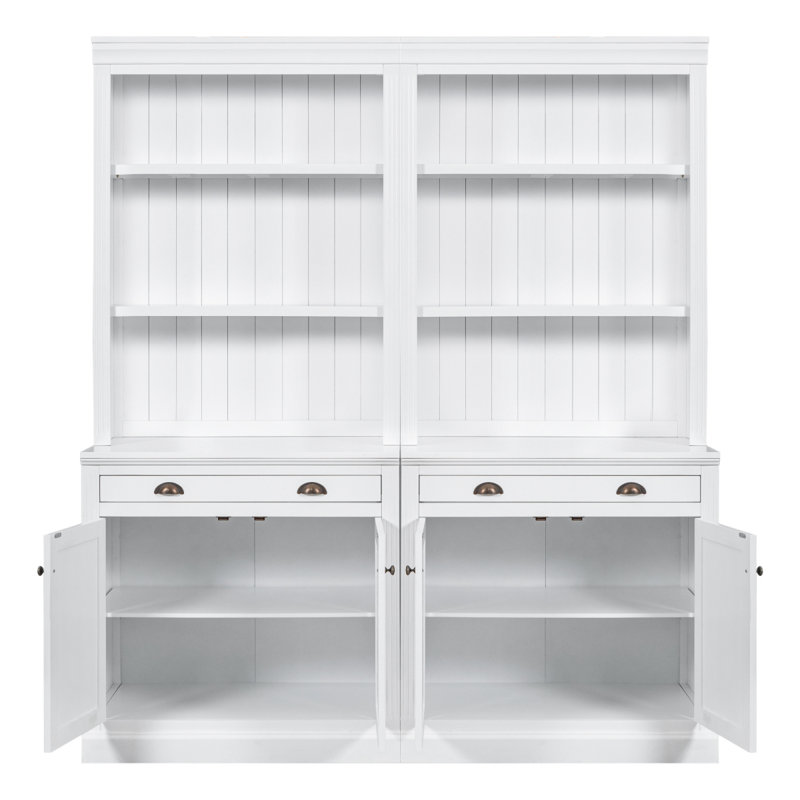 83.4"Tall Bookshelf Suite, Modern Bookcase Suite With Leding,Doors And Drawers,2-Piece Set Storage Bookcase With Open Shelves For Living Room,Home Office