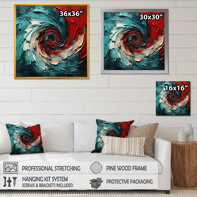 «Red Blue Majestic Motion Spiral II - Abstract Spirals», art mural, H 16 po x l 16 po x P 1 po, Toile tendue