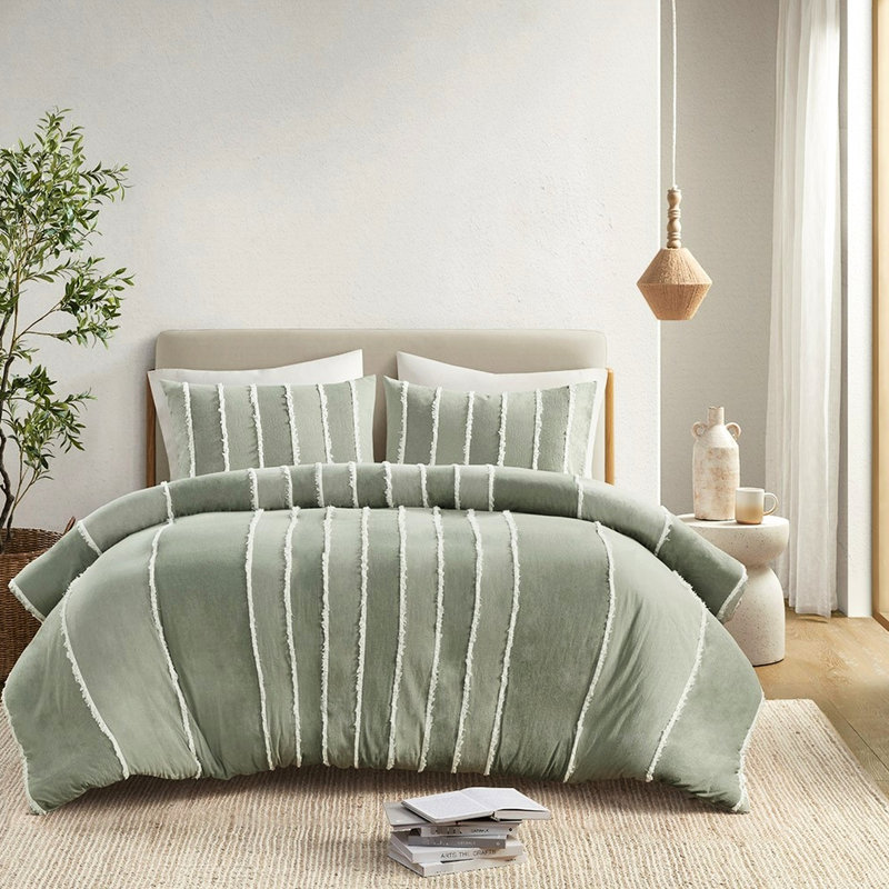 Housse de couette 3 pièces en coton rayé double / grand pour lit douillet contrastant