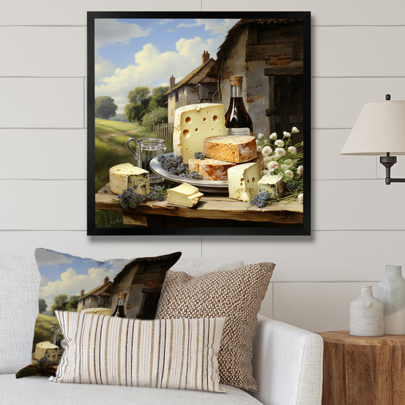 French Cheese Symphony - reproduction sur toile, Cadre simple noir, H 36 po x l 36 po x P 1,5 po