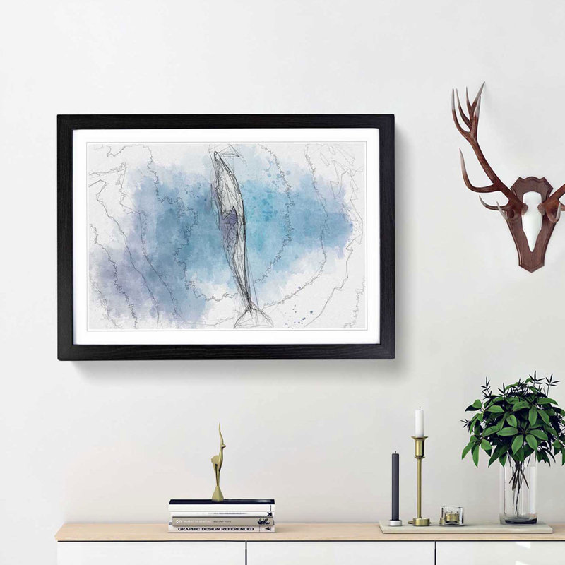 Dolphin Leading the Way in Abstract - Picture Frame Graphic Art Print, Black Framed, 48cm H x 65cm W x 2cm D