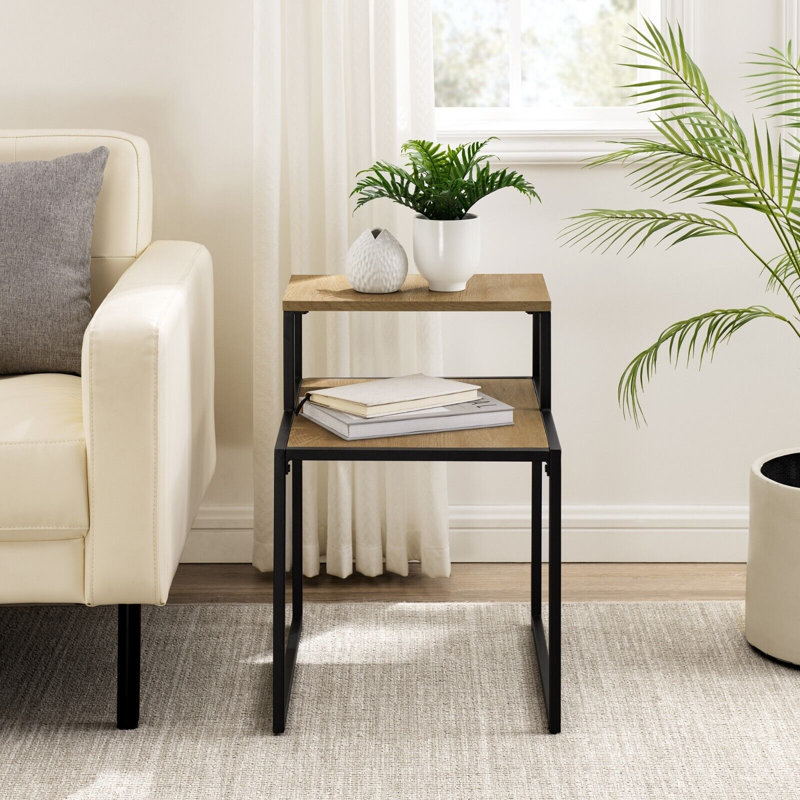Sperazza Frame Side Table Set, Black, Light Brown