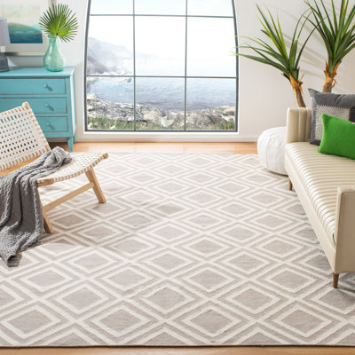 Brianna Hand Woven Flat Weave Wool/Cotton Geometric Rug in Gray/Ivory