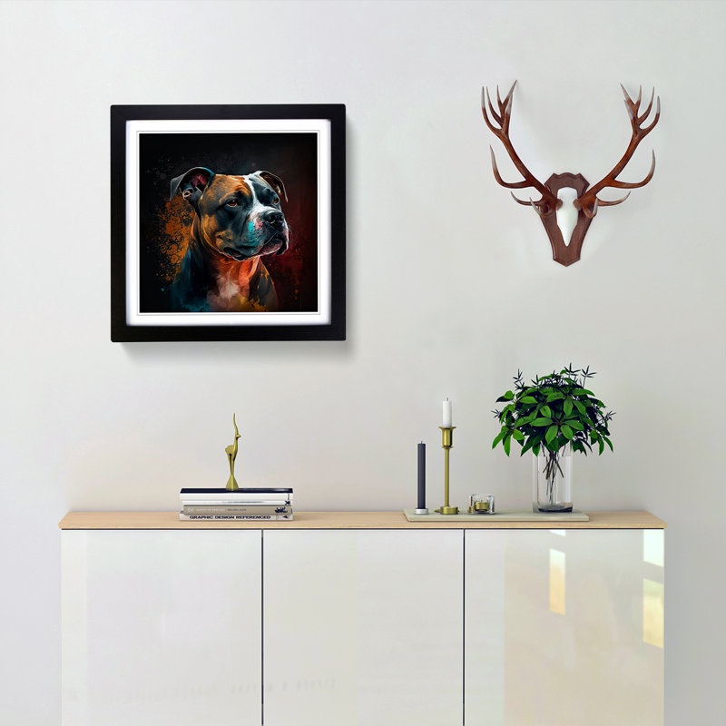 Staffordshire Bull Terrier Digital Art - Single Picture Frame Print on Wood, Black