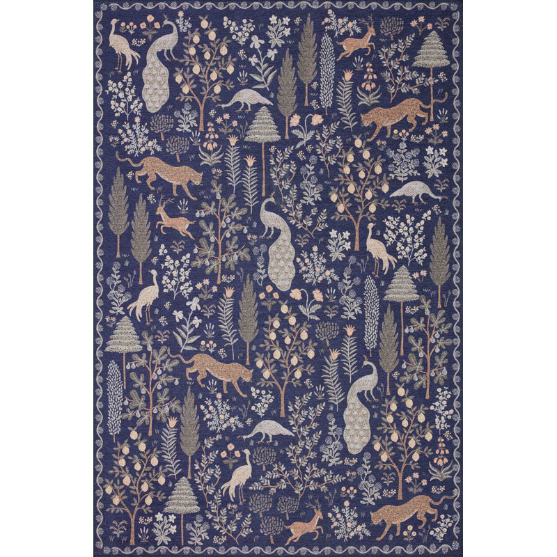 Rifle Paper Co. x Loloi Menagerie Navy Area Rug, Round 5'