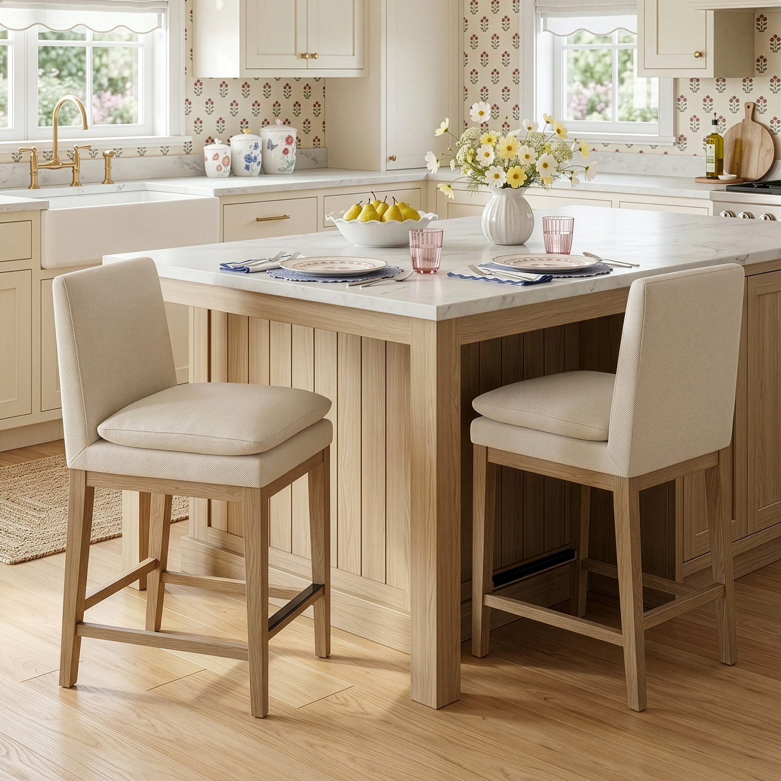 Bethea 26" Bar Stool, Effie Linen Performance Linen