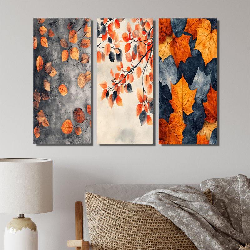 Feuilles d'automne orange I - Collection d'impressions sur toile traditionnelles rouges, H 32 po x l 48 po, Toile tendue