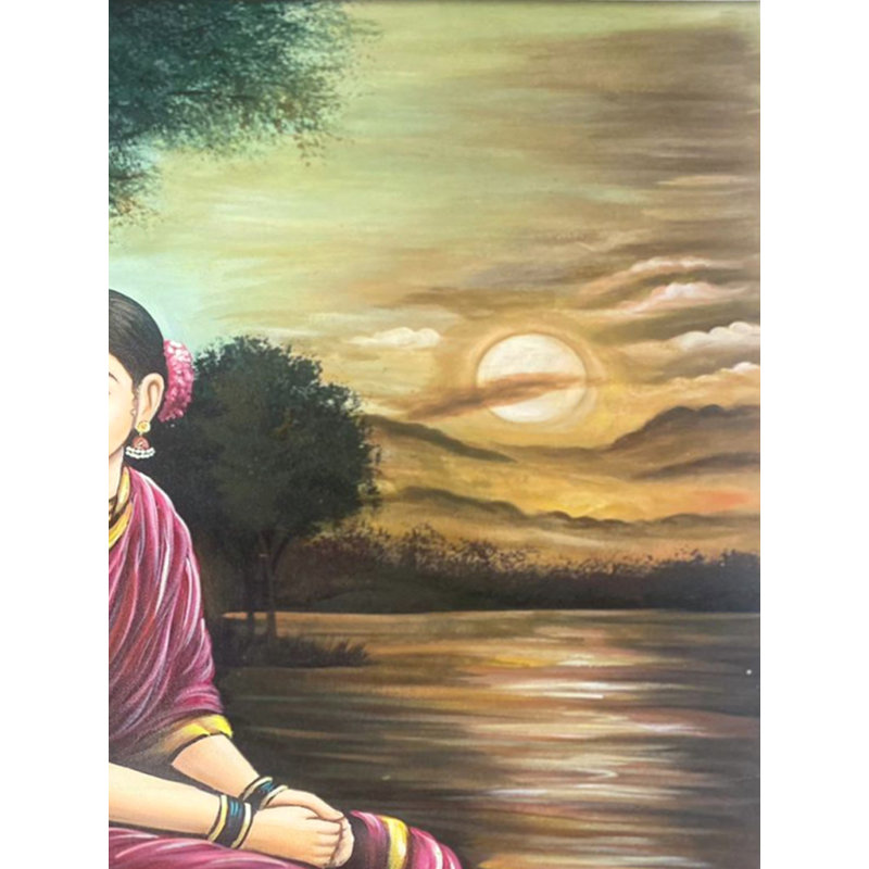 En attente de quelqu'un | Peinture à l'huile sur toile par Jagriti Bhardwaj