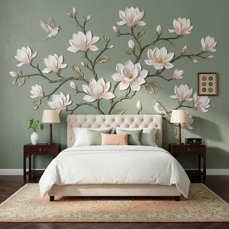 Décoration murale amovible Magnolia Blossoms, 100 po x 96 po, Peler et coller