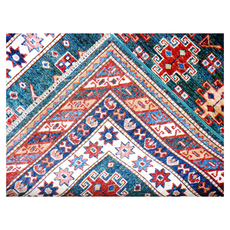 Hand-Knotted High-Quality Green and Red Area Rug