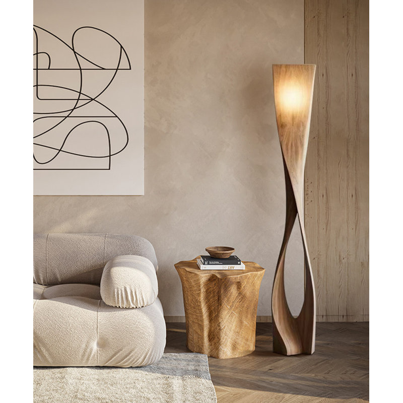Lampe sur pied Creative Creative avec abat-jour en bois massif de lin