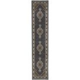 Hand-Knotted High-Quality Dark Blue and Cream Runner