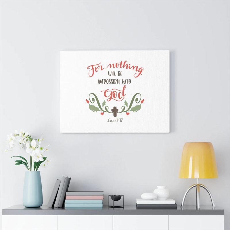 Scripture Canvas Nothing Impossible With God Luke 1:37 Christian Wall Art Bible Verse Print Ready To Hang, 11" H x 14" W