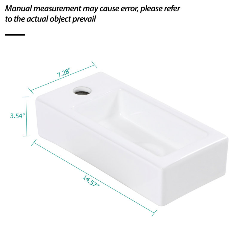 14.51"L X 7.07"W 3.61"H White Ceramic Wall Mounted Bathroom Sink, Rectangular, Stain-, Low Water Absorption, Acid Resistance, Modern Glamorous With Faucet Hole Sink - 14.51X7.07 Inch Stain ,