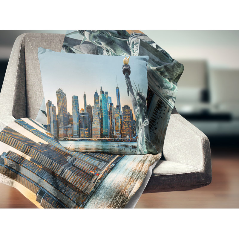 Coussin de panorama à toit de the photographie new york city, 16 po x 1 po, Coussin décoratif