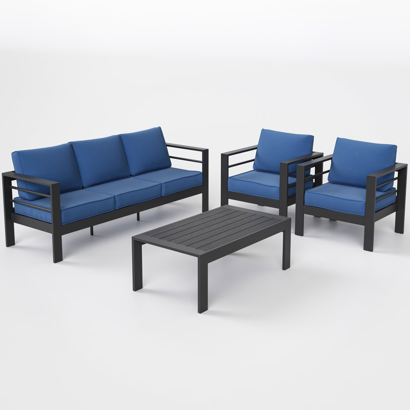 5 - Person Patio Conversation Set with Cushions, Charcoal Gray, Blue