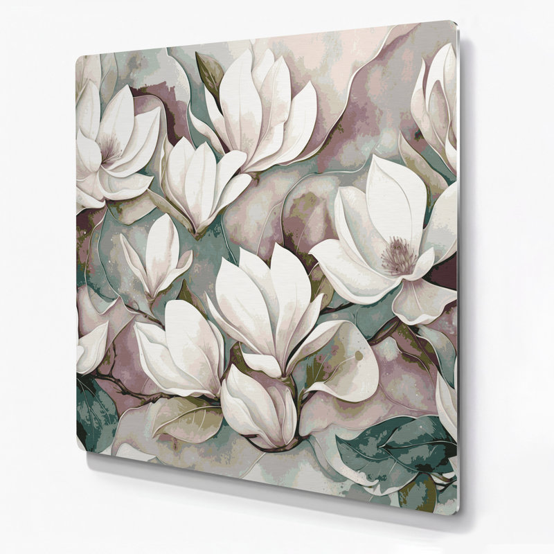 Art mural en métal botanique gris magnolia, H 384 po x l 384 po x P 0,05 po