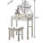 Stylish Pink Makeup Vanity Table - 3 Storage Drawers, Adjustable Mirror, Wooden, Spark Elegant With Drawers Wooden Stool, Color-407980495
