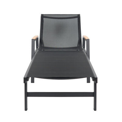  Chaise longue d'extérieur en aluminium Oxton avec siège en filet respirant, fauteuil inclinable pour terrasse, noir