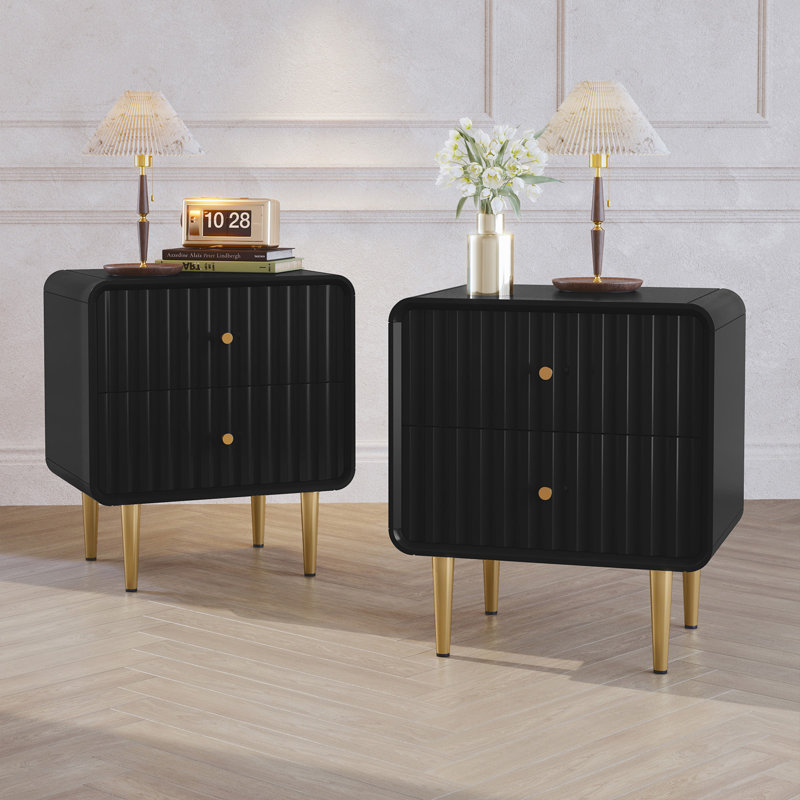 19.6'' W Modern Nightstand（set of 2）, Black, Set of 2