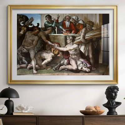 The Sacrifice of Noah (Sistine Chapel Ceiling)-Michelangelo-Framed - Matted and Framed Under Acrylic Glass, Large Living Room Wall Art