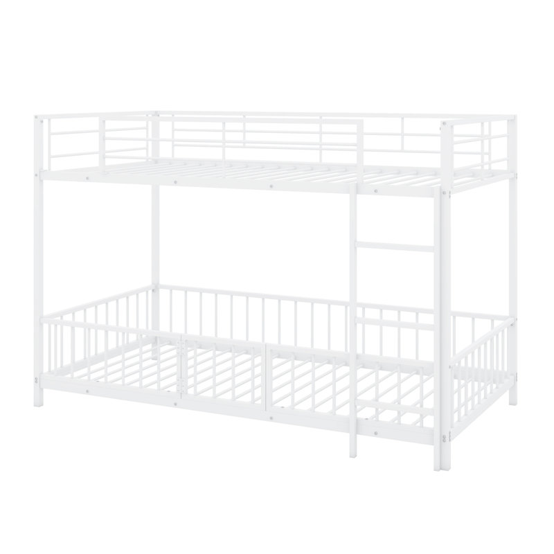 Metal Bunk Bed With Slide And Guardrails, Twin Over Twin, White