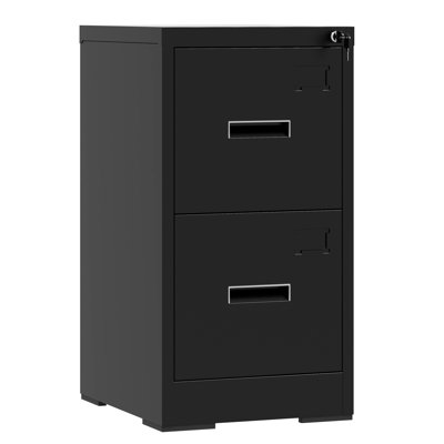 Black Metal Vertical File Cabinet With 2 Drawers, Lock, A4 Legal/Letter Size, Steel, Quiet Bearing Slides, Adjustable Hanging Rods, Label Frame For Quick Identification, Tilt Mechanism, Simple