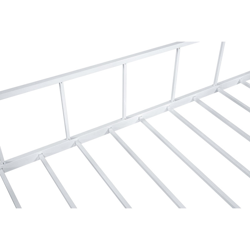 Lit superposé simple contemporain avec design de maison, finition blanche, angle, structure métallique complète, cadre de toit pour chambre à coucher - construction en forme, cadre, utilisation