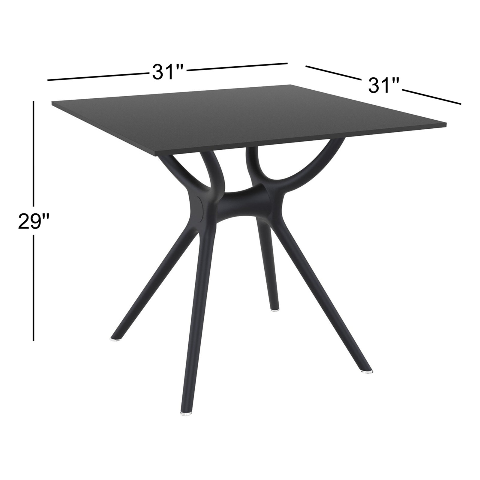 Farrah 31" W Square Patio Dining Table, Black