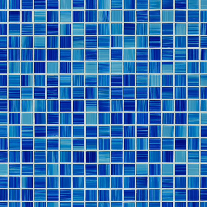 Hand Painted 12" x 12" Glass Grid Mosaic Tile, True Blue