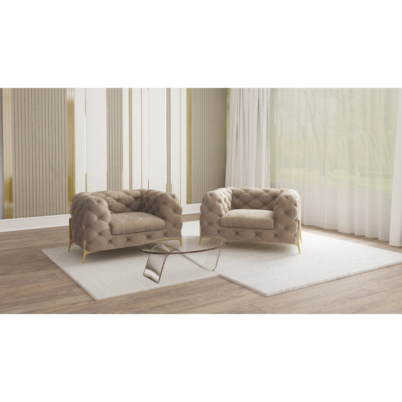 Chesterfield Armchair Atoka with Gold Metal Legs, Dark Cream