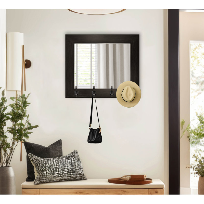 Bellicia Mirror with Hooks, Espresso/Steel