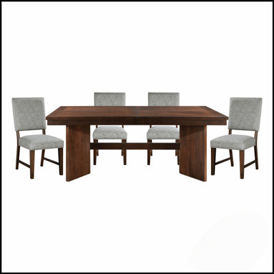 Ensemble de salle à manger moderne à finition noyer avec rallonge autoportante et 4 chaises rembourrées, pour les maisons contemporaines