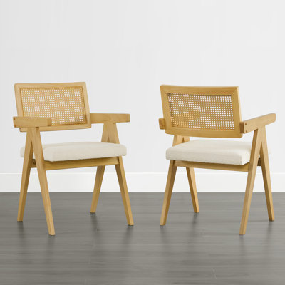 Upholstered Dining Chair with Woven Rattan Back