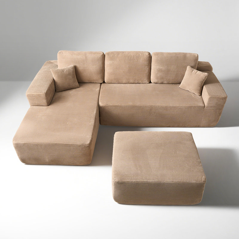 Boneless 106.3" Boneless Floor L-Shaped Sectional Sofa With Ottoman, No-Assembly Cloud Couch For Modern Living Spaces