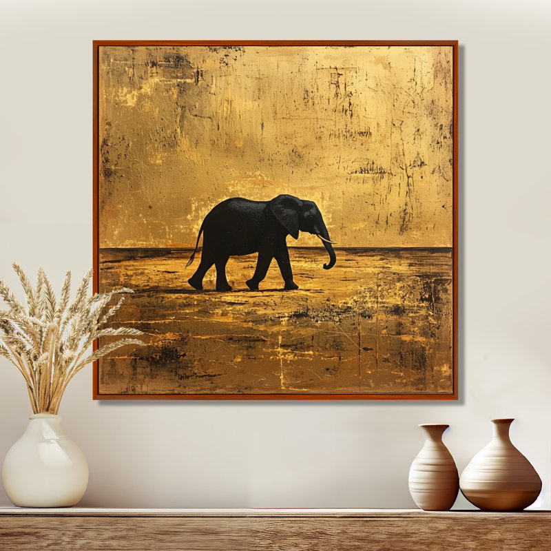 Hammitt, éléphant doré dans le désert ouvert d'Afrique II - éléphant, art mural, H 16 po x l 16 po, Brun