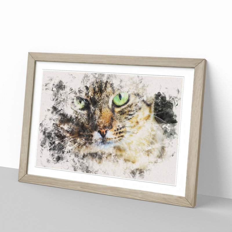 Portrait of a Cat Vol.6 - Picture Frame Graphic Art, 48cm H x 65cm W x 2cm D, Oak Framed