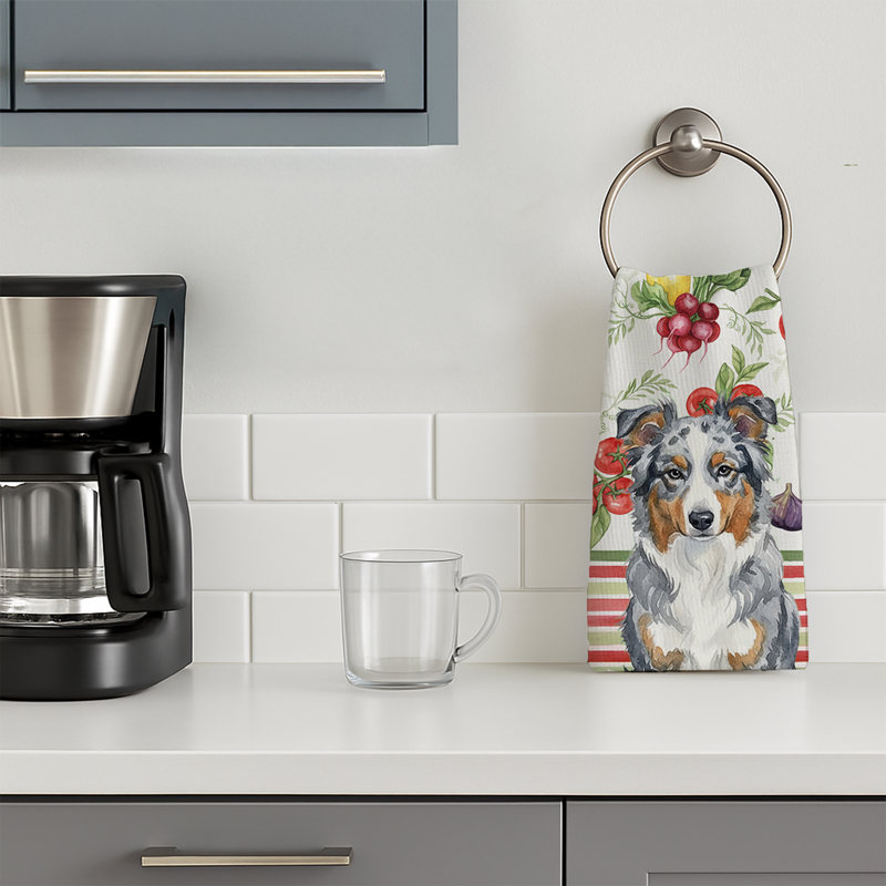 Blue Merle American Shepherd Vegetables Kitchen Towel, Blue Merle American Shepherd