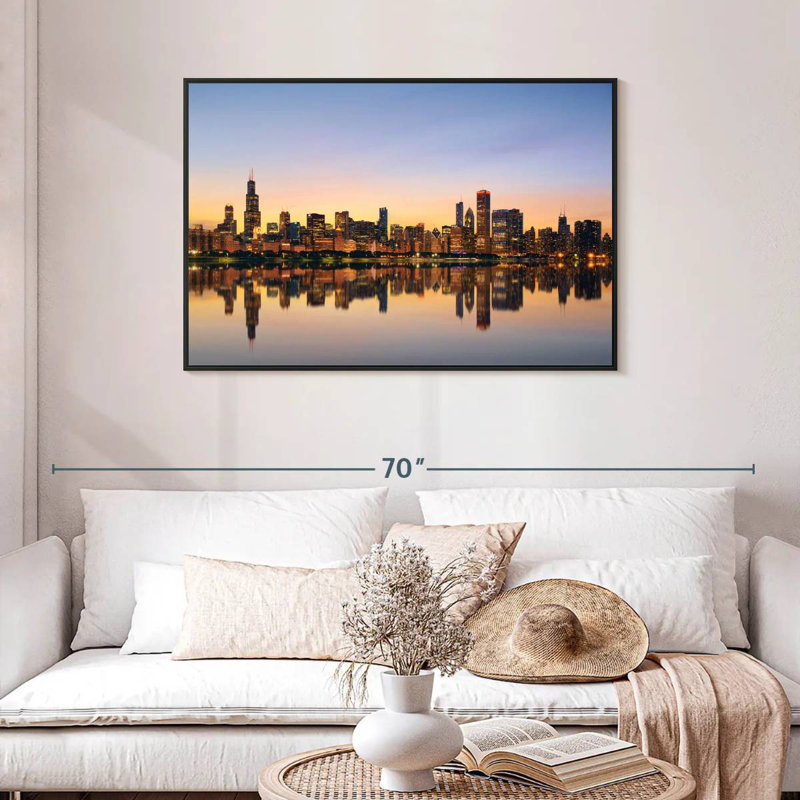 Chicago Skyline Reflection, Floating Frame Black, 43" X 29"