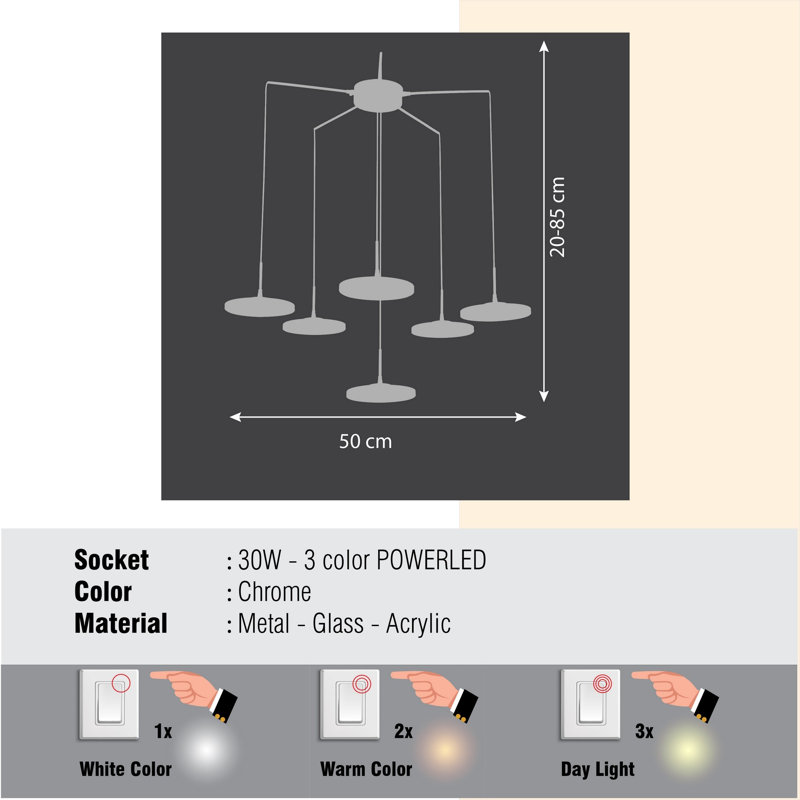 Luminaire suspendu géométrique à 6 lumières DEL