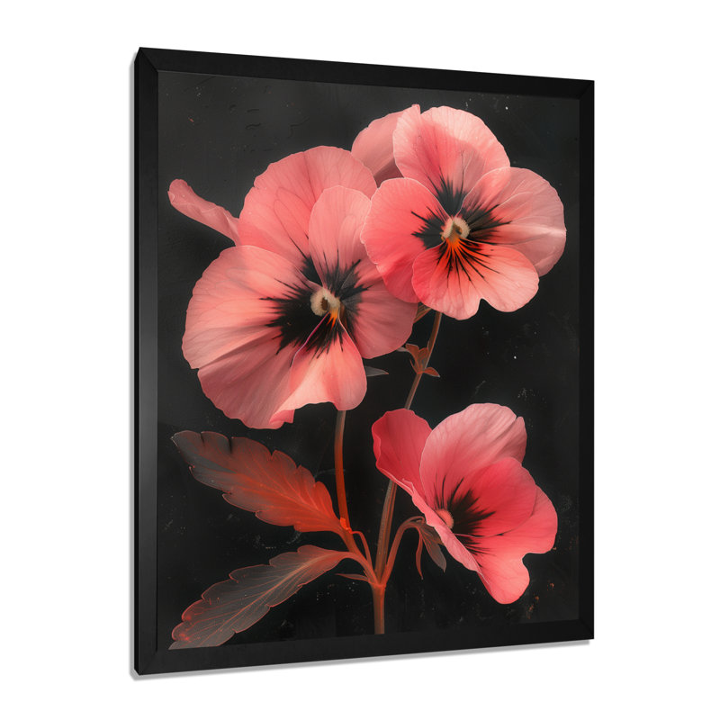 Runge - Pansies Wall Art Living Room, H 12 po x l 20 po, Cadre noir