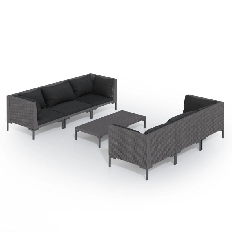 Latitude Run 7 Piece Garden Lounge Set With Cushions Poly Rattan Dark Grey