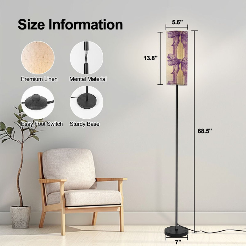  Lampe sur pied de 68,5 po à ruban sans soudure à nœuds à rayures en lavande douce de style rétro avec ampoule à DEL en métal à intensité variable incluse